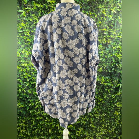 Barabas Size:3XL  Mens Long Sleeve Shirt Blue Floral Pattern Button Front - Picture 2 of 16